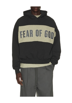 Fear of God ESSENTIALS Cropped Relaxed Panelled Hoodie in Black. Size XS. Also in S, M, L, XL/1X, XXL/2X, XXXL/3X.