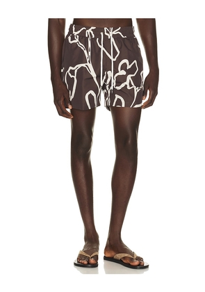 Frescobol Carioca Rio Flor Print Swim Shorts in Brown. Size S. Also in M, L, XL/1X, XXL/2X.