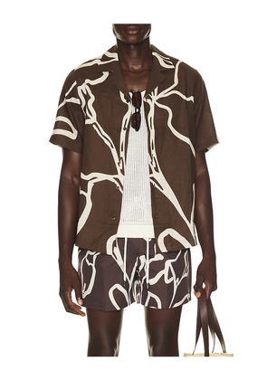 Frescobol Carioca Roberto Linen Short Sleeve Shirt Flor Printt in Brown. Size S. Also in M, L, XL/1X, XXL/2X.
