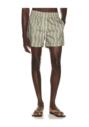 Frescobol Carioca Rio Linen Blend Cabana Wave Swim Short in Green. Size S. Also in M, L, XL/1X, XXL/2X.