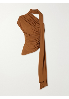 Christopher Esber - Vienna Scarf-detail Draped Jersey Blouse - Brown - UK 4,UK 6,UK 8,UK 10,UK 12,UK 14