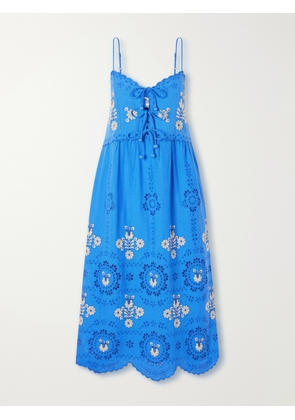 Sea - Catharina Floral-embroidered Cotton And Linen-blend Maxi Dress - Blue - x small,small,medium,large,x large