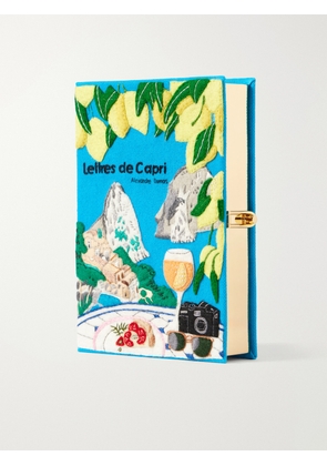 Olympia Le-Tan - Lettres De Capri Embroidered Canvas Clutch - Blue - One size