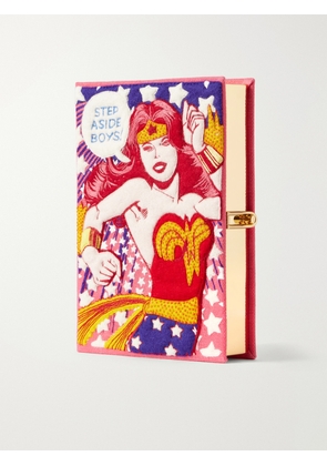 Olympia Le-Tan - Wonder Woman Embroidered Canvas Clutch - Multi - One size