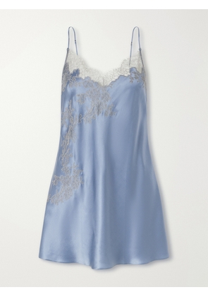 Carine Gilson - Lace-embroidered Silk-satin Mini Dress - Blue - x small,small,medium,large