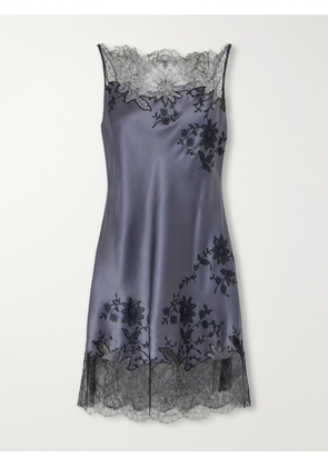 Carine Gilson - Lace-embroidered Silk-satin Mini Dress - Gray - x small,small,medium,large
