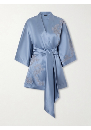Carine Gilson - Lace-embroidered Silk-satin Robe - Blue - x small,small,medium,large