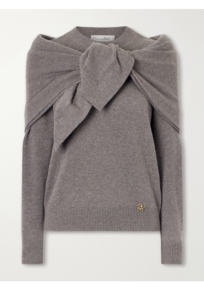 Oscar de la Renta - Scarf-detailed Cashmere Sweater - Gray - x small,small,medium,large