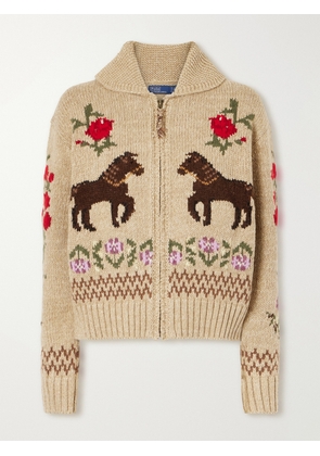 Polo Ralph Lauren - Embroidered Cotton And Wool-blend Cardigan - Brown - x small,small,medium,large,x large