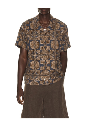 Marine Layer Pablo Tencel Linen Resort Shirt in Brown. Size S. Also in M, L, XL/1X.