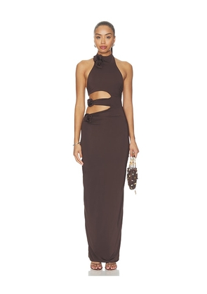 Maygel Coronel Tempus Maxi Dress in Brown. Size XXS/XS. Also in S/M, M/L, XL/XXL.