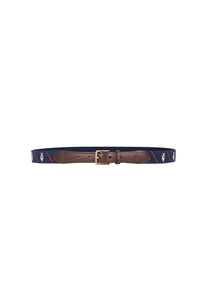 Polo Ralph Lauren Ribbon & Leather Seasonal Bear Belt in Navy. Size 38. Also in 40, 42.