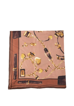 Chloé chain-print heart-motif scarf - 2ZA - Multicolor Brown 1