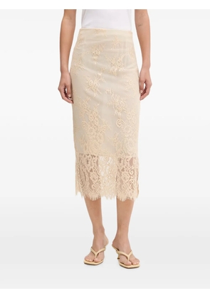 VICOLO lace-overlay side-slit midi skirt - Neutrals