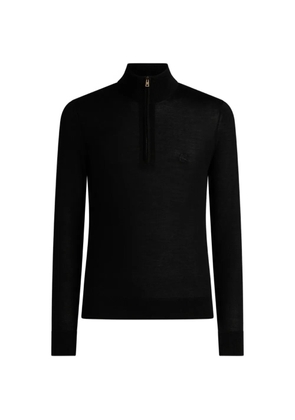 ETRO wool and silk sweater with zip and pegaso embroidery - Black