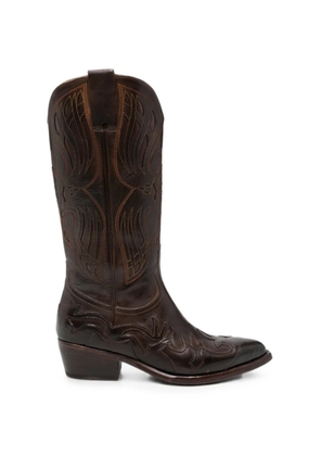ERALDO embroidered leather boots - Brown