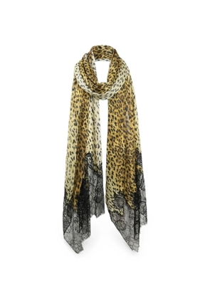 Valentino Garavani leopard-print lace-trim scarf - Neutrals