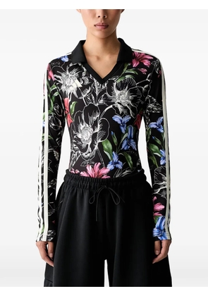 adidas floral-print side-stripe bodysuit - Black