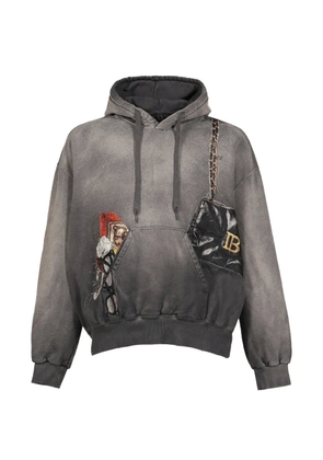 Doublet faded-effect patch-detail hoodie - Grey