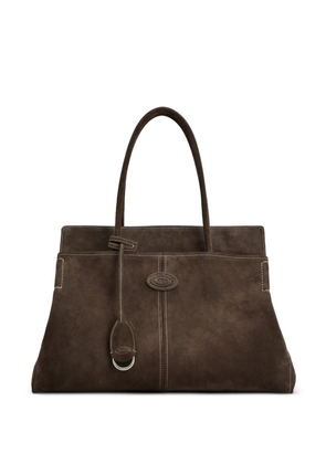 Tod's suede logo-patch tote bag - Brown