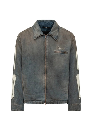 AMIRI bones leather-patch denim jacket - Blue