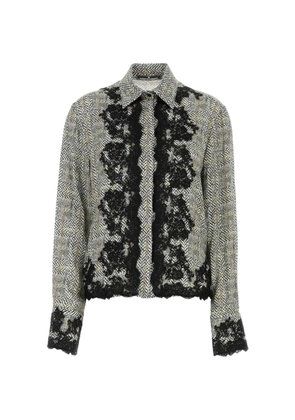 Ermanno Scervino lace-trim Prince of Wales check shirt - Grey