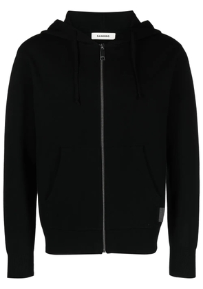 SANDRO zip-up long-sleeved hoodie - Black
