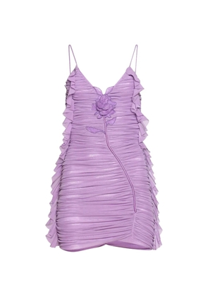 David Koma lace-rose ruffled mini dress - Purple