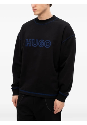 HUGO logo-embroidered contrast-stitch sweatshirt - Black