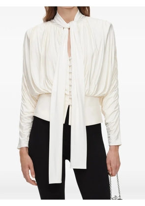 Self-Portrait cream tie-neck jersey top - White