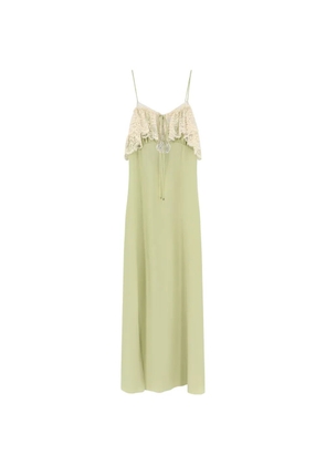 Chloé thin-strap long dress in crêpe de chine & lace - Green