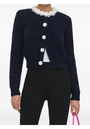 Self-Portrait navy flower pearl-trim knit jumper - Blue