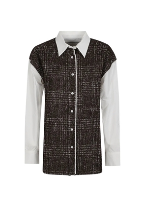 IRO tweed-panelled long-sleeve shirt - White