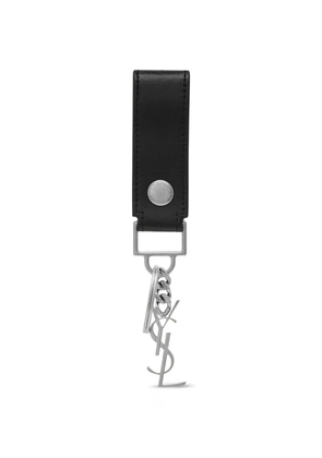 Saint Laurent Cassandre key ring in smooth leather - Black