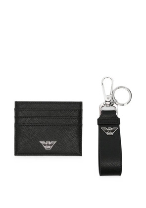 Emporio Armani logo-plaque cardholder and keyring set - Black