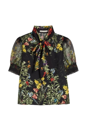 alice + olivia floral-print pussy-bow blouse - Black