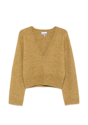 GANNI ribbed-trim V-neck sweater - Yellow