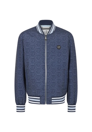 Philipp Plein monogram-print bomber jacket - Blue