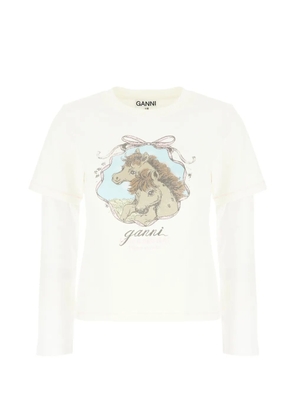 GANNI white cotton-blend T-shirt