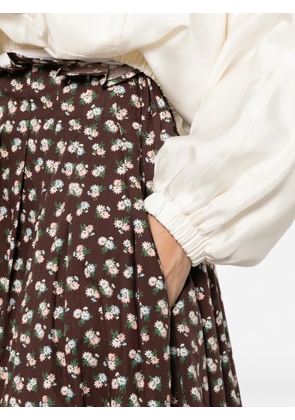 MSGM floral-print pleated midi skirt - Brown