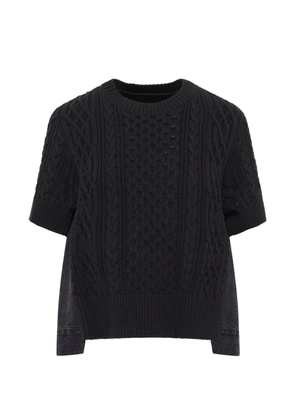 sacai cable-knit hybrid-denim sweater - Black