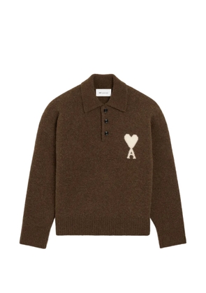 AMI Paris alpaca polo with Ami de Coeur - Brown
