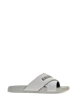 Balenciaga logo-embossed crossover-strap slippers - Grey