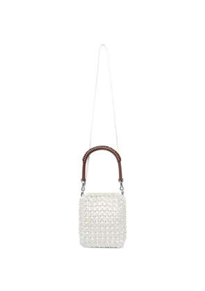 Self-Portrait mini glass-embellished tote bag - White