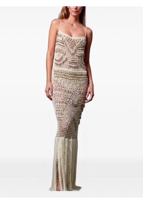 Bless Takara fringed maxi dress - Neutrals