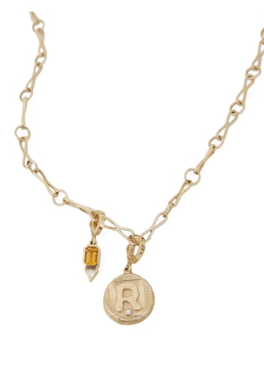 Azlee diamond initial coin pendant - Gold