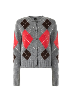 PINKO argyle-intarsia button-up cardigan - Grey
