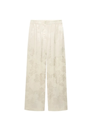 Shanghai Tang floral-jacquard flared trousers - Neutrals
