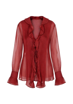 Alberta Ferretti ruffled pleated silk blouse - Red