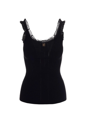 Elisabetta Franchi lace-trim ribbed top - Black